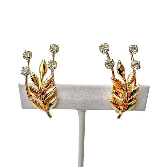 Vintage Earrings Lot 3 Faux Pearl Dangle Rhinestone Clip On Flower Gold Tone - Picture 7 of 13